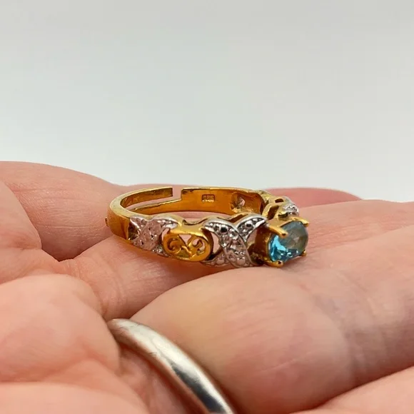 Host Pick! Sky Blue Topaz Ring, 925 Silver, Gold Plated Ring, Adjustable, Dainty